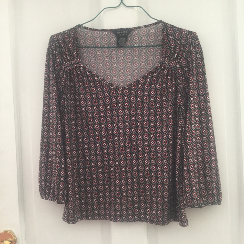 Black, Red, and White Geometric Stretch Top